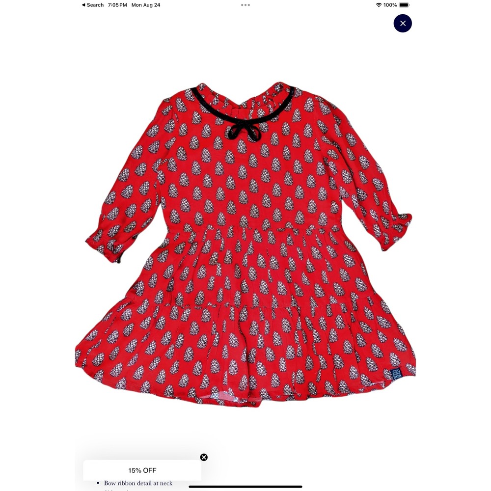 Tuktuk Designs Girls Red Pinecone Print Long Sleeve Dress LS22-921 Size 3-4 NEW